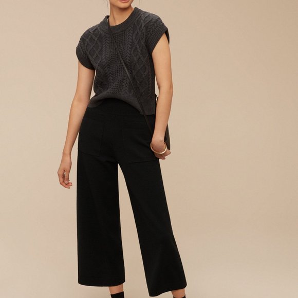 Wilfred Wool Black Wide Leg Crop Dress Pant 2 - Picture 1 of 8
